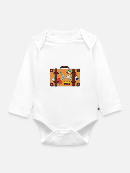 Koffer met stickers - Langærmet babybody, økologisk bomuld - hvid