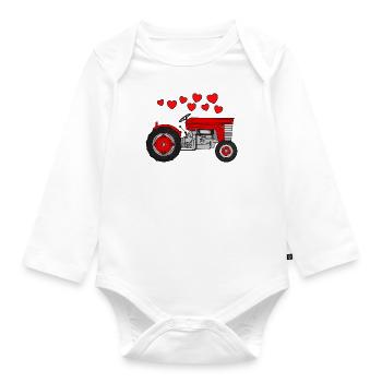 Valentines Tractor Farmer Wedding Anniversary - Organic Longsleeve Baby Bodysuit - white - Front