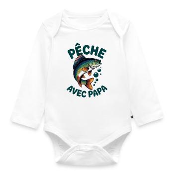 Pêcher avec papa. Perche sautante - Body Bébé bio manches longues - blanc - Devant