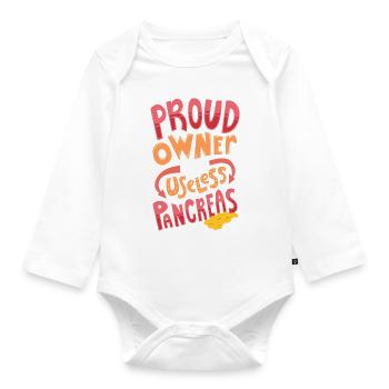 Stolzer Besitzer eines nutzlosen Pankreas-Geschenks - Baby Bio-Langarm-Body - Weiß - Vorne