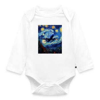 Avion nuit étoilée style van gogh - Body Bébé bio manches longues - blanc - Devant
