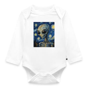 Alien nuit étoilée style van gogh - Body Bébé bio manches longues - blanc - Devant