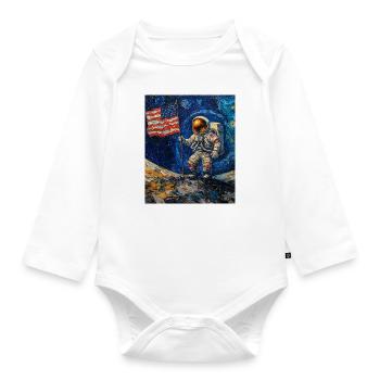 Astronaute sur la lune avec le drapeau américain - Body Bébé bio manches longues - blanc - Devant