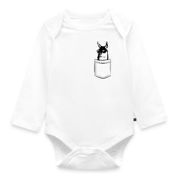 My Llama in the Pocket - Chest Pocket - Organic Longsleeve Baby Bodysuit - white - Front