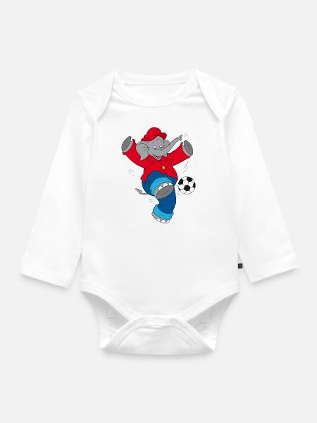 Benjamin Blümchen spielt Fußball - Baby Bio-Langarm-Body - Weiß
