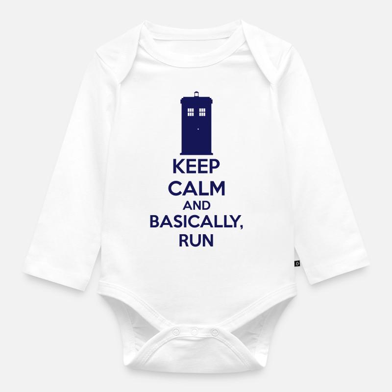 Keep Calm And Basically, Run - Baby Bio-Langarm-Body - Weiß