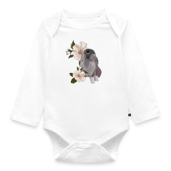 Kaninchen und Blume - Baby Bio-Langarm-Body - Weiß - Vorne
