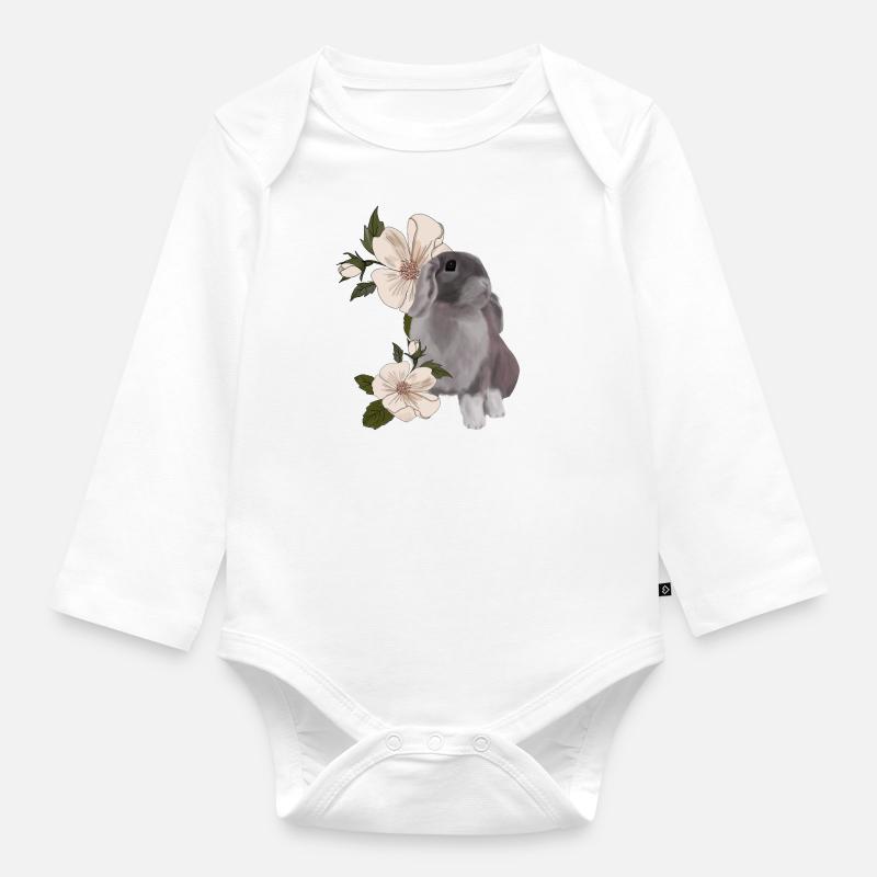 Lapin et fleur - Body Bébé bio manches longues - blanc