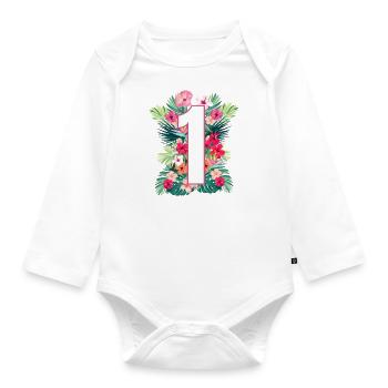Tropical Birthday 1 Year - Organic Longsleeve Baby Bodysuit - white - Front