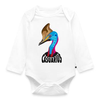 Cassowary, Casuarius oder Cassowary in flachen Farben. - Baby Bio-Langarm-Body - Weiß - Vorne