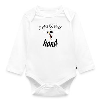j peux pas j ai hand tee shirt humour handball - Body Bébé bio manches longues - blanc - Devant