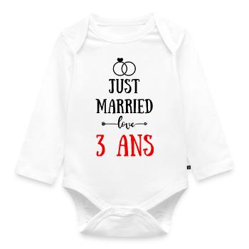 JUST MARRIED ANNIVERSAIRE DE MARIAGE 3 ANS - Body Bébé bio manches longues - blanc - Devant
