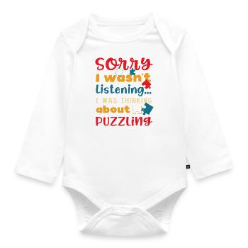 Thinking About Puzzling Jigsaw Hobby Puzzler - Organic Longsleeve Baby Bodysuit - white - Front