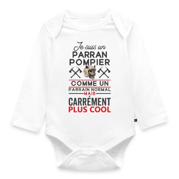 Parrain pompier comme un parrain normal plus cool - Body Bébé bio manches longues - blanc - Devant