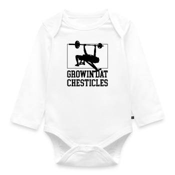 Citation ironique de Growin Chesticles Gym - Body Bébé bio manches longues - blanc - Devant