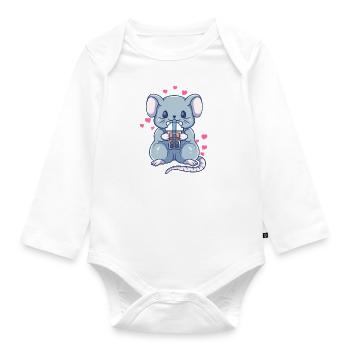 Kawaii Ratte Baby Maus Boba Tee Bubble Tea Mädchen - Baby Bio-Langarm-Body - Weiß - Vorne