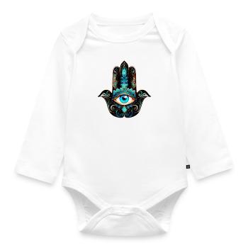 Hamsa Hand, All-Seeing Eye, Nazar, Symbol of Protection - Organic Longsleeve Baby Bodysuit - white - Front