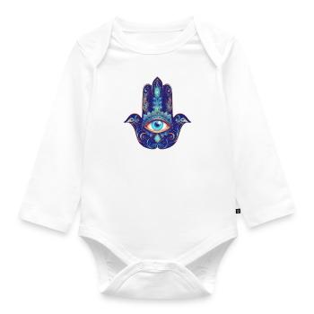 La main Hamsa, œil qui voit tout, Nazar, symbole de protection - Body Bébé bio manches longues - blanc - Devant