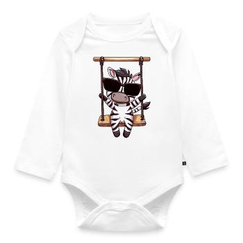 Cute Kawaii Zebra, Swinging, Cute - Organic Longsleeve Baby Bodysuit - white - Front