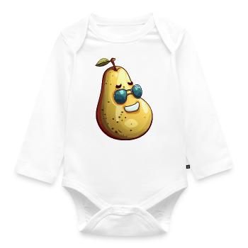 Coole Kawaii Birne mit Sonnenbrille – Lustiges - Baby Bio-Langarm-Body - Weiß - Vorne