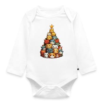 Christmas cat on the Christmas tree: festive joy - Organic Longsleeve Baby Bodysuit - white - Front