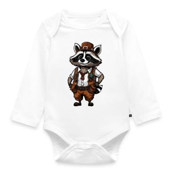 Lederhosen / Animal / Traditional costume / Tradition / Raccoon - Organic Longsleeve Baby Bodysuit - white - Front