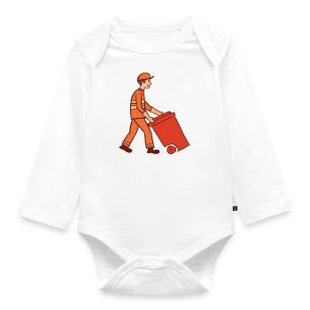 Garbage man & garbage can. Street cleaner. Garbage collection. - Organic Longsleeve Baby Bodysuit - white - Front