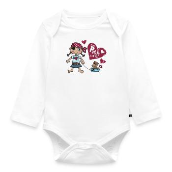 Kleine Piratin und Kapitän Bär - Baby Bio-Langarm-Body - Weiß - Vorne