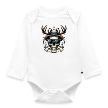 Totenkopf mit Geweih und Sonnenbrille - Baby Bio-Langarm-Body - Weiß - Vorne