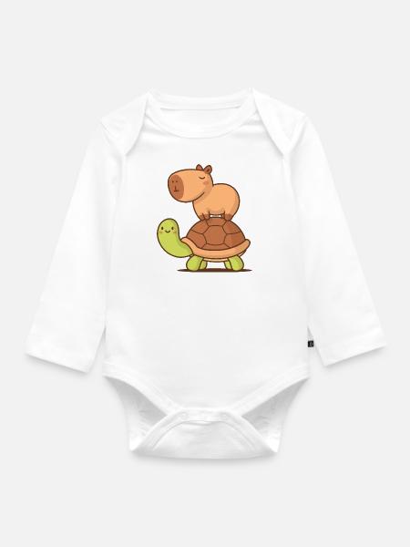 Capybara auf einer Schildkröte - Baby Bio-Langarm-Body - Weiß