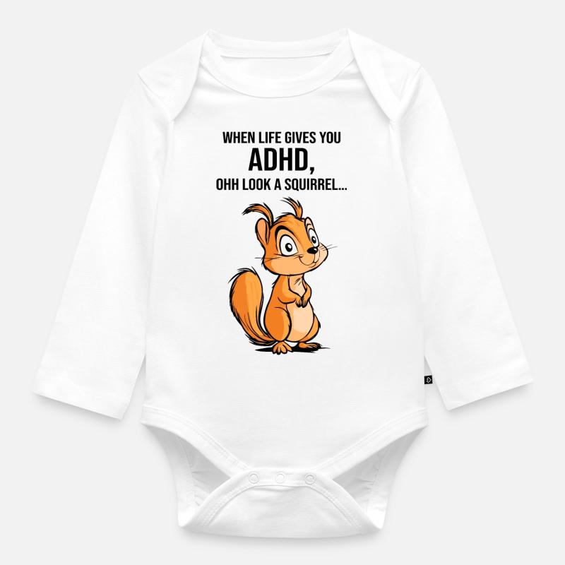 ADHS Eichhörnchen - Baby Bio-Langarm-Body - Weiß