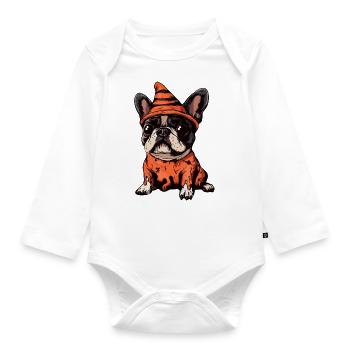Französische Buldogge Hund Halloween Zombie - Baby Bio-Langarm-Body - Weiß - Vorne