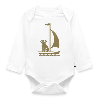 Mops im Boot Silhouette Segeln Minimalistisch - Baby Bio-Langarm-Body - Weiß - Vorne