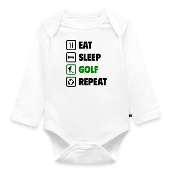 Eat, sleep, golf, repeat! - Organic Longsleeve Baby Bodysuit - white - Front