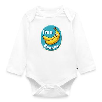 I'm a Banana Aufkleber Faschingskostüm Karneval - Baby Bio-Langarm-Body - Weiß - Vorne