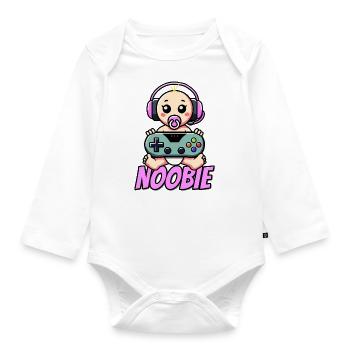 Baby Noobie / Newbie Girl - Birth Gift - Organic Longsleeve Baby Bodysuit - white - Front