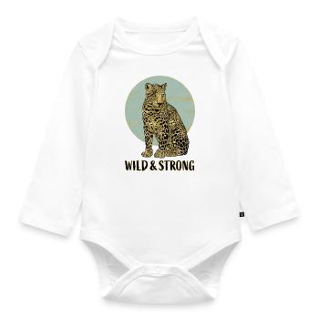 Leopard. Wild and Strong. - Organic Longsleeve Baby Bodysuit - white - Front