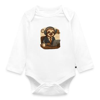 Office - Sloth - Organic Longsleeve Baby Bodysuit - white - Front
