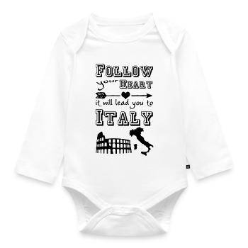 Heart leads you to Italy - Organic Longsleeve Baby Bodysuit - white - Front
