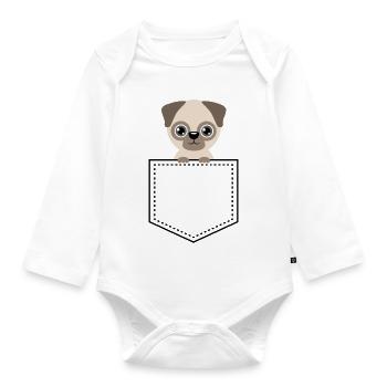 Googly Eyes Pug Cartoon - Organic Longsleeve Baby Bodysuit - white - Front