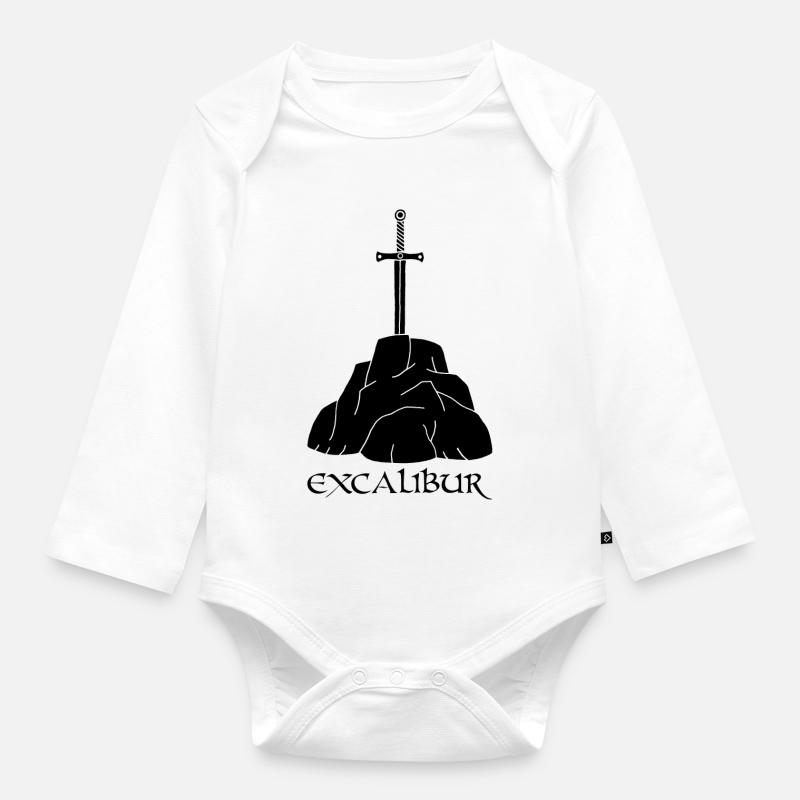 L'épée Excalibur (noir) - Body Bébé bio manches longues - blanc