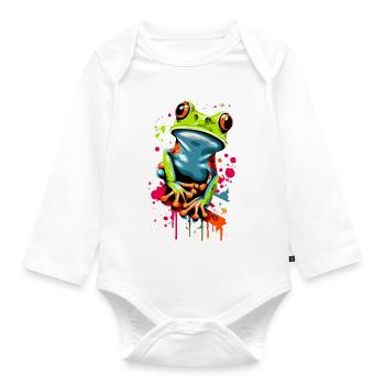 Frosch - Laubfrosch - Froschkönig - Quak - Baby Bio-Langarm-Body - Weiß - Vorne