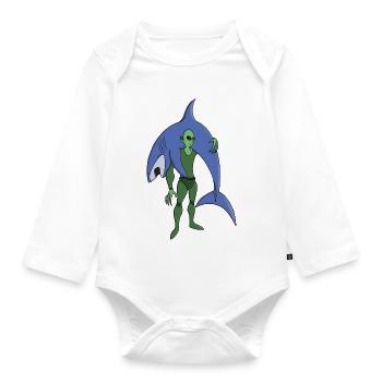 Alien Diver with Shark Funny Sci-Fi - Organic Longsleeve Baby Bodysuit - white - Front