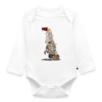 Historisches Segelschiff mit Flagge - Baby Bio-Langarm-Body - Weiß - Vorne
