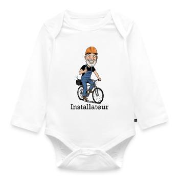 Construction Worker Bicycle Hero - Organic Longsleeve Baby Bodysuit - white - Front