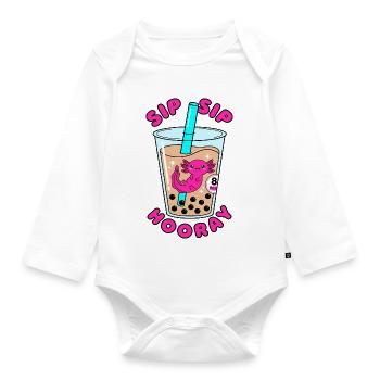 Sip Sip Hooray 8th Birthday Axolotl Bubble Tea - Organic Longsleeve Baby Bodysuit - white - Front