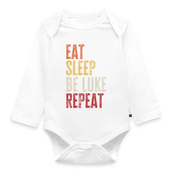 Eat Sleep Be Luke Repeat Retro Name - Organic Longsleeve Baby Bodysuit - white - Front