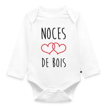 Noces de bois – 5 ans de mariage - Body Bébé bio manches longues - blanc - Devant
