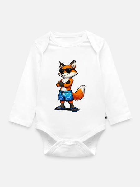 Sommerfuchs mit Sonnenbrille - Baby Bio-Langarm-Body - Weiß