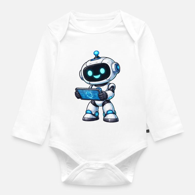 Petit robot avec tablette - Body Bébé bio manches longues - blanc